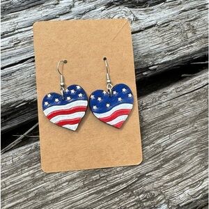 Red White and Blue Leather Heart Earrings